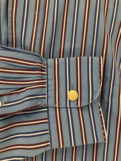  HERMES Paris 
Men's shirt in blue cotton printed with red, blue and white vertical...