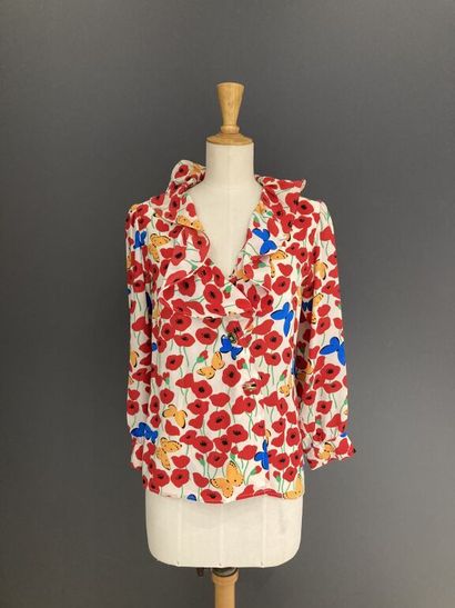  YVES SAINT LAURENT RIVE GAUCHE 
Printed silk blouse with floral and butterfly motifs...