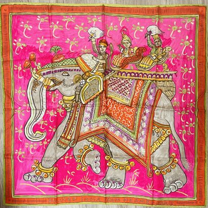 null HERMES Paris

Square in printed silk twill titled "Beloved India", pink background.

Signed...