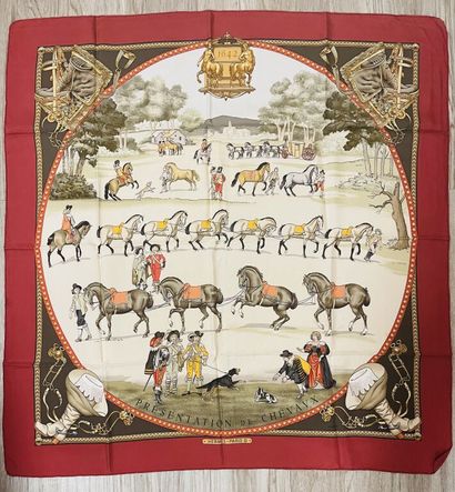 null HERMES Paris

Square in printed silk twill titled "Presentation of horses",...