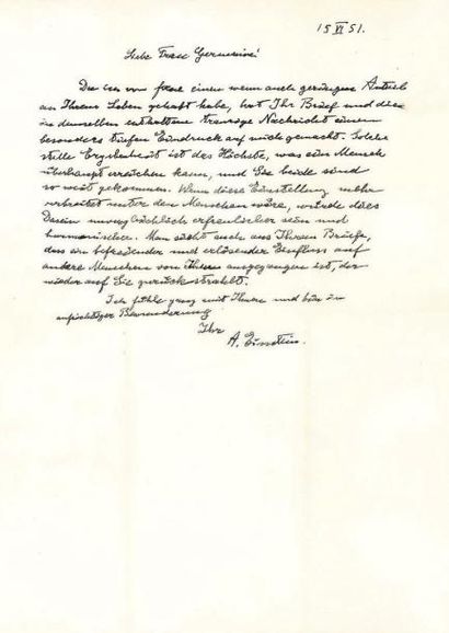 Lettre manuscrite d'Albert Einstein. Émouvante...
