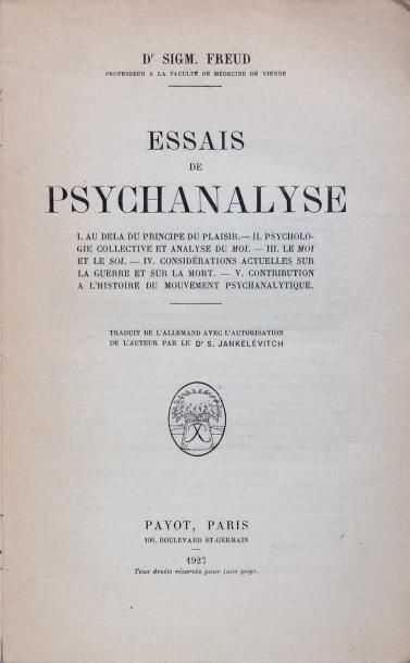 FREUD, Sigmund Essais de Psychanalyse. Paris, Payot, 1927. Broché, couverture ilustrée....