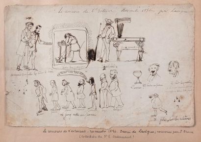 LASEGUE Le concours de l'externat, novembre 1856. (Caricature de Broca, Lasegue,...