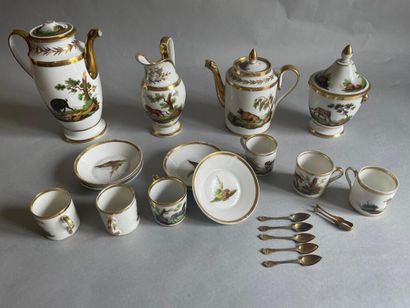 null Tea/coffee set in polychrome and gilded porcelain of Paris, decorated with animals.

It...