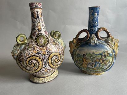Two polychrome earthenware gourds in the...