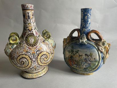 null Two polychrome earthenware gourds in the taste of the Renaissance, one taking...