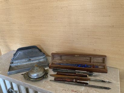 null Office set including nine metal, wood and glass penholders, a pewter letter...