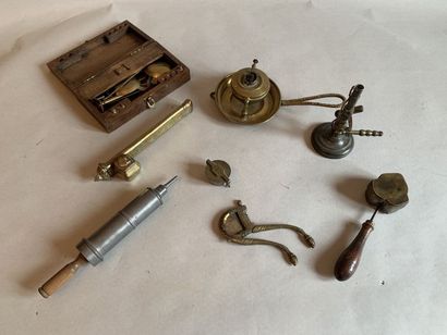 null Set of brass folk art objects including a cigar cutter, an opium pipe "souvenir...