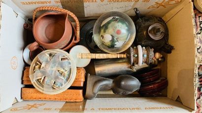null Set including a metal teapot, a metal gourd, a cast iron ashtray, a terracotta...