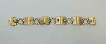 Bracelet tank en or jaune (585) et argent...