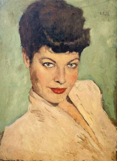  Émile BROD (1882-1974) 
Portrait de Lauren Bacall. 
Huile sur carton marouflée sur...