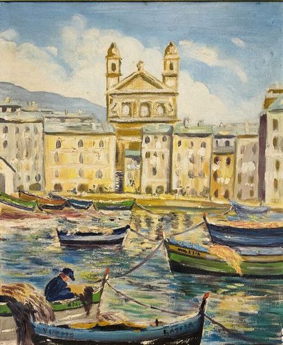  Dans le goût d'Albert GILLIO (1892-1964) 
Le vieux-port de Bastia. 
Huile sur toile,...