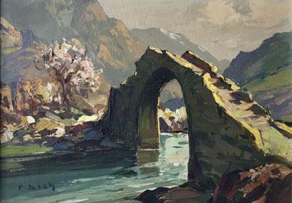  Pierre BACH (1906-1971) 
"Pont génois, Tartagine". 
Huile sur toile. 
Signée en...