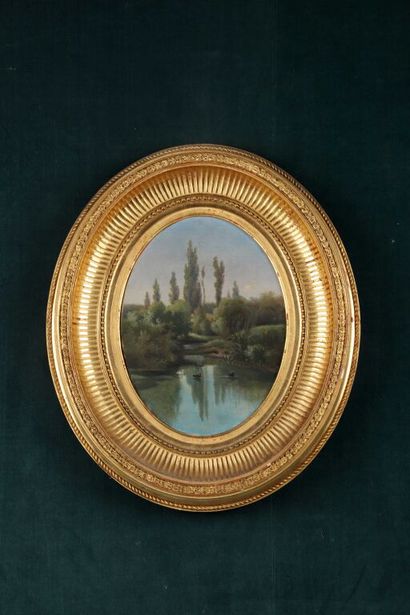 null French school of the 19th century. 

Landscape with a water mill and Lake landscape...