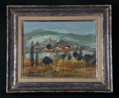 null Monique JOURNOT (1935).

Village in a landscape.

Oil on canvas.

Signed lower...
