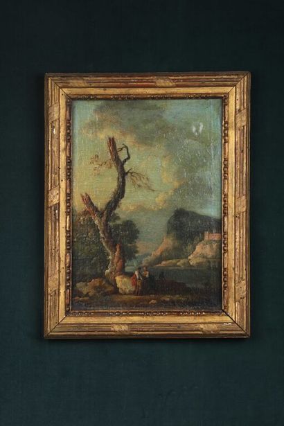 null Attributed to Carlo BONAVIA (1751-1788).

Couple near a tree.

Canvas.

31 ×...