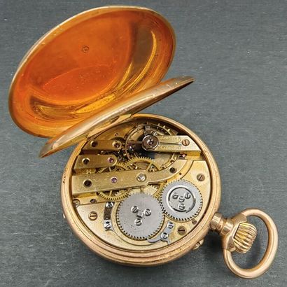 null Pocket watch in pink gold 750 mm, white enameled dial, Roman numerals for the...