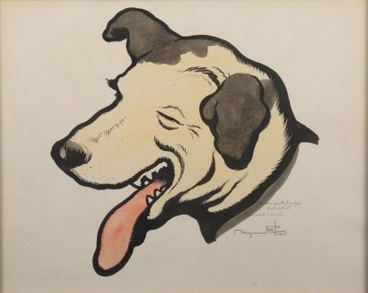null Benjamin RABIER (1869-1939). 

Head of a dog. 

India ink and watercolor. 

Signed...