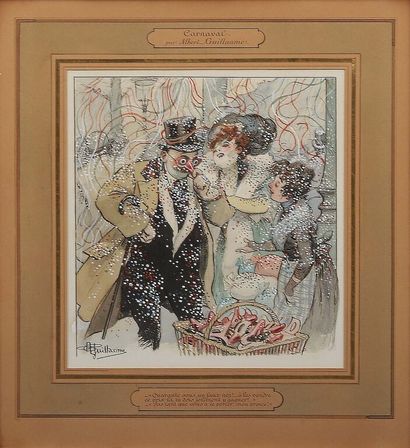 null Albert GUILLAUME (1873-1942). 

The choice of the mask. 

Watercolor. 

Signed...