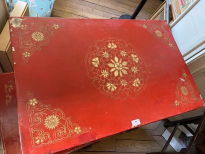 null CHINE XXe siècle

Deux coffres en bois peint rouge et or, l'un à décor de médaillon...