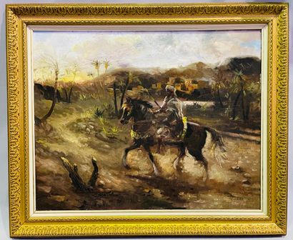 Ahmed DAHEUR (1963)

Cavalier arabe à cheval.

Huile...