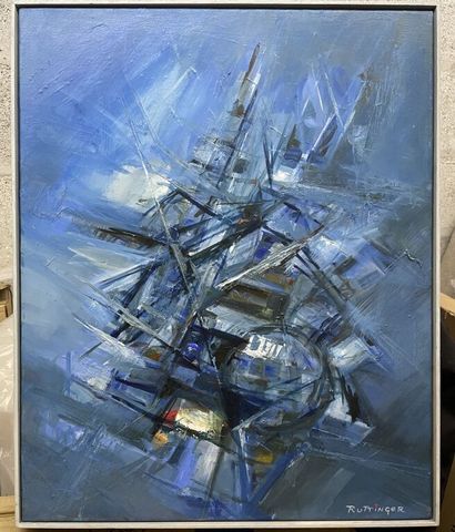 null RUTTINGER.

Abstract composition on blue background.

Oil on canvas.

D. 50...