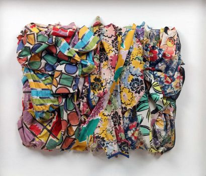 null Gérard DESCHAMPS (1937).
Untitled, 1963.
Assemblage of fabrics in a wood and...