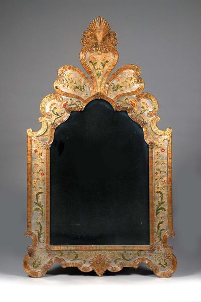 null ERRATUM in plexiglass imitation glass /// Important mirror on wooden frame decorated...