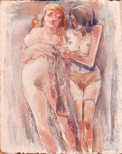 OTTO RUDOLF SCHATZ (1900-1961) Deux prostituées. Aquarelle monogrammée en bas à droite....