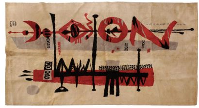 MARC SAINT SAËNS (1903-1973) Important tapis mécanique rectangulaire en laine à décor...