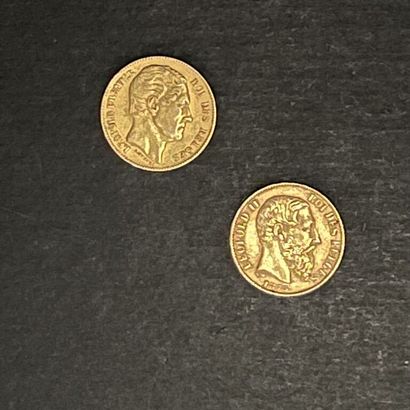null [Belgique]. 2 pièces en or 900‰ : 
- 20 FRANCS Léopold Ier tête nue, 1865.
-...