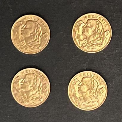 null [Switzerland]. 4 x 20 FRANCS Vreneli in 900‰ gold, including:
- 1925, B; 1927,...