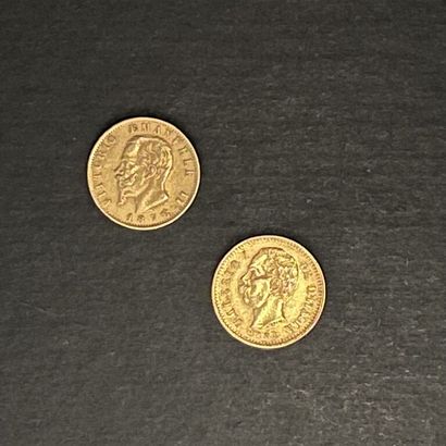 [Italie]. 2 pièces en or 900‰ : 
- 20 LIRE...