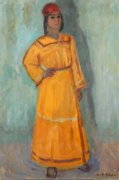 null Georges André KLEIN (1901-1992).
Ahtza debout à la robe jaune.
Huile sur toile.
Signé...