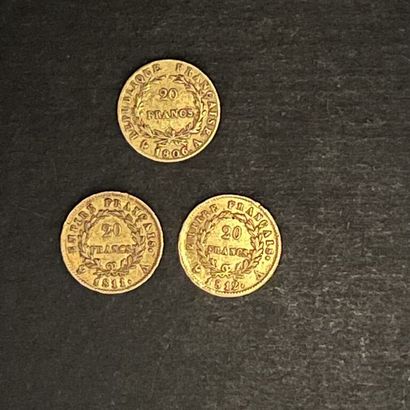 [France]. 3 pièces en or 900‰ : 
- 20 FRANCS...