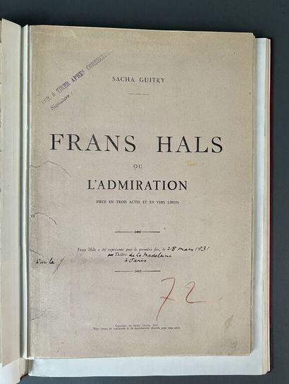 null GUITRY (Sacha). Frans Hals or admiration. A play in three acts and free verse.
Paris:...
