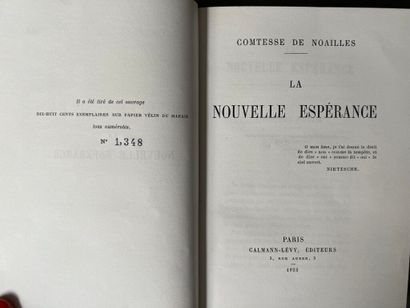 null NOAILLES (Anna de). 2 books.
- La nouvelle espérance. Paris, Calmann-Lévy, 1922....