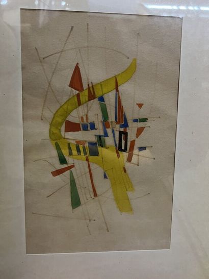 null Ecole du XXe siècle.
Abstraction.
Aquarelle sur papier.
37 x 27,5 cm (à vue...