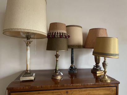 Set of 5 baluster or column lamps, the shafts...