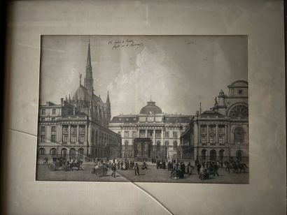 null [Monuments étatiques]. 

- Palais de Justice, façade sur le boulevard. 
Gravure....