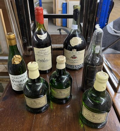 null Lot of spirits including: 
- 1 bottle Pellisson père, V.S.O.P, Cognac (missing...