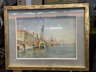 null Gaston ROULLET (1847-1925).
Venise.
Aquarelle sur papier.
Signée et titrée en...