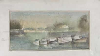 René LANDORMY or LENDORMY.
Boats at the quay.
Watercolor.
Signed...