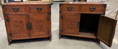 Pair of small bamboo bedside tables opening...