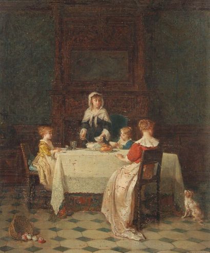 null Antoine Émile PLASSAN (1817-1903).
The supper.
Oil on panel.
Signed lower right.
45...