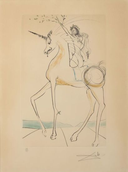 null Salvador DALI (1904-1989).
Unicorn and gangarid, 1971. 
Etching, drypoint and...