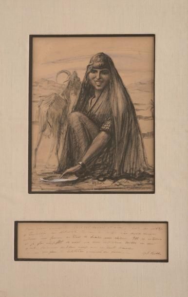 GEORGES ALFRED BOLLE (1887-1959) Portrait d'une bergère tunisienne aux lèvres scarifiées...