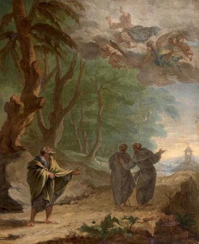 ÉCOLE ROMAINE, VERS 1740 Saint dans un paysage. Cuivre. 24 x 20 cm. Sans cadre