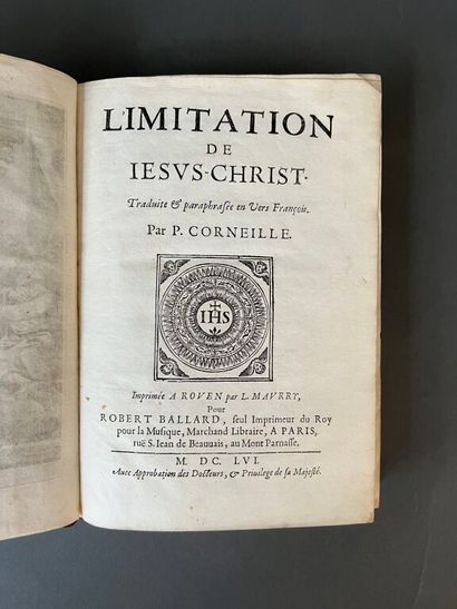 null [Binding with coat of arms]. CORNEILLE (Pierre). The imitation of Jesus Christ....