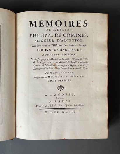 null [Reliure aux armes]. PHILIPPE DE COMMYNES. Mémoires de Messire Philippe de Comines,...